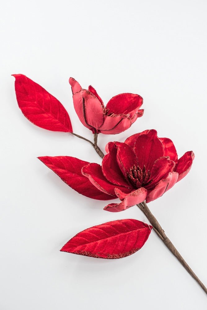 Artificial Red Velvet Magnolia Spray - 24" - Greenery MarketArtificial Flowers104049