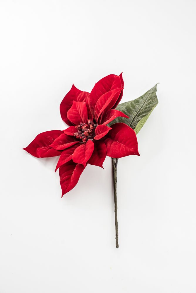Artificial Red Velvet Poinsettia Pick - 10" - Greenery MarketArtificial FloraXF605-R