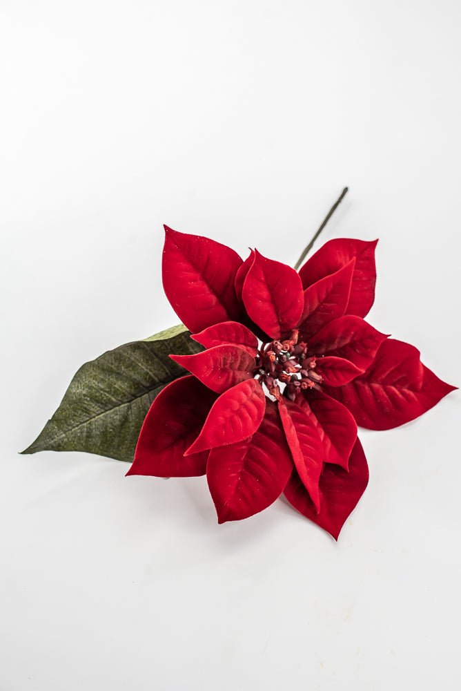 Artificial Red Velvet Poinsettia Pick - 10" - Greenery MarketArtificial FloraXF605-R