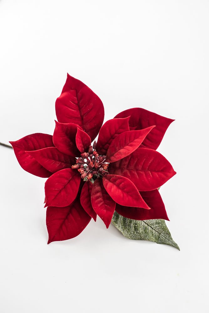 Artificial Red Velvet Poinsettia Pick - 10" - Greenery MarketArtificial FloraXF605-R