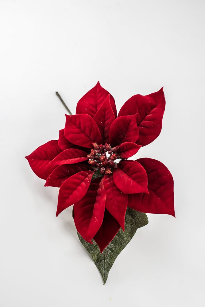 Artificial Red Velvet Poinsettia Pick - 10" - Greenery MarketArtificial FloraXF605-R
