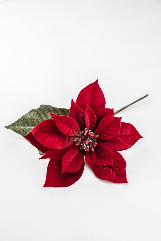 Artificial Red Velvet Poinsettia Pick - 10" - Greenery MarketArtificial FloraXF605-R