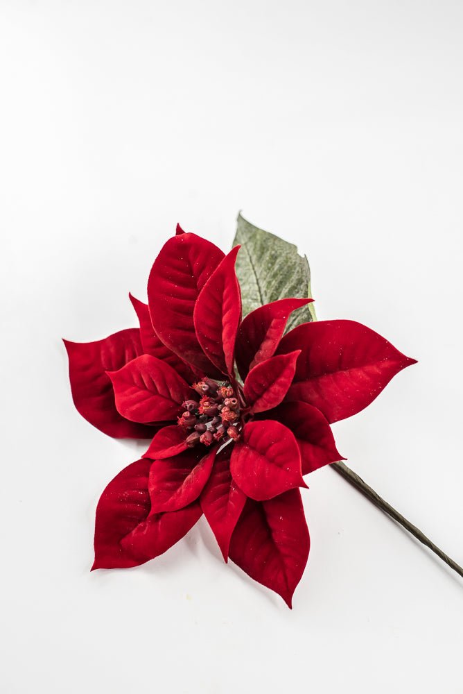 Artificial Red Velvet Poinsettia Pick - 10" - Greenery MarketArtificial FloraXF605-R