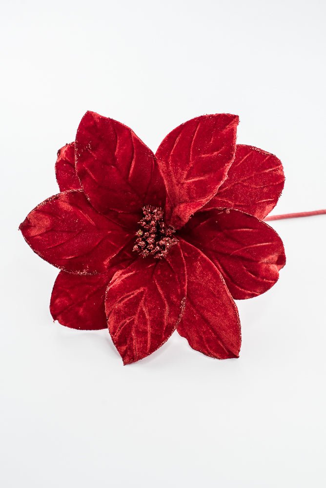 Artificial Red Velvet Poinsettia Stem - 22" - Greenery Market86794RD