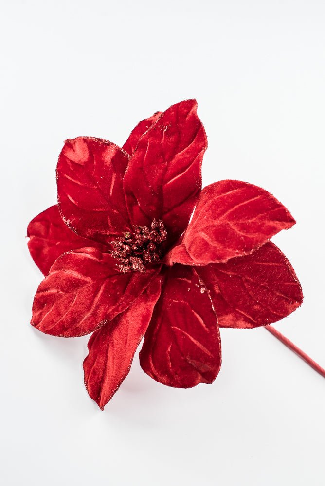 Artificial Red Velvet Poinsettia Stem - 22" - Greenery Market86794RD