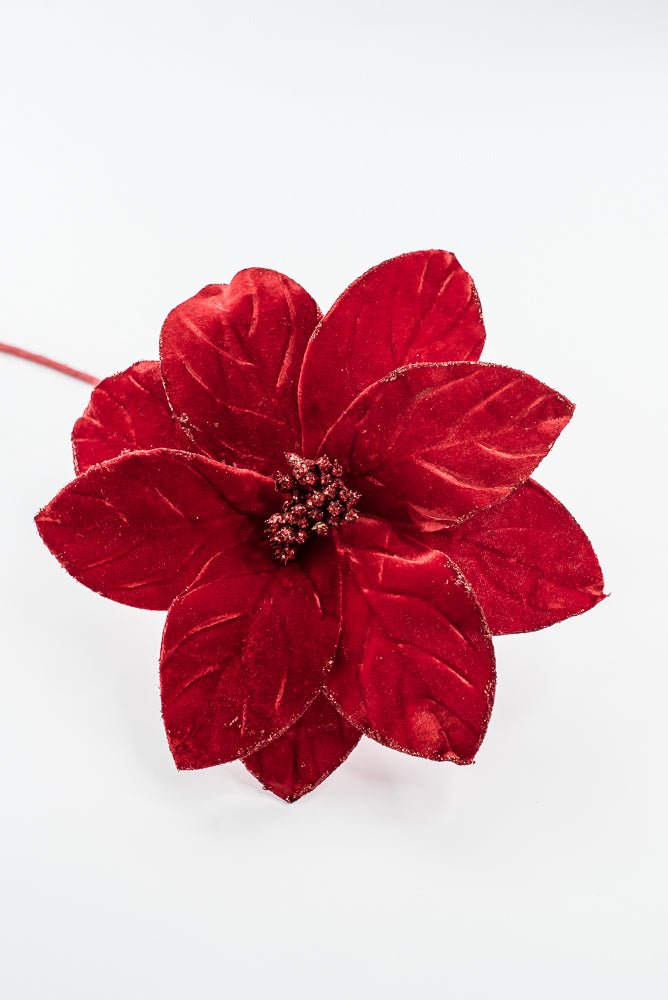 Artificial Red Velvet Poinsettia Stem - 22" - Greenery Market86794RD