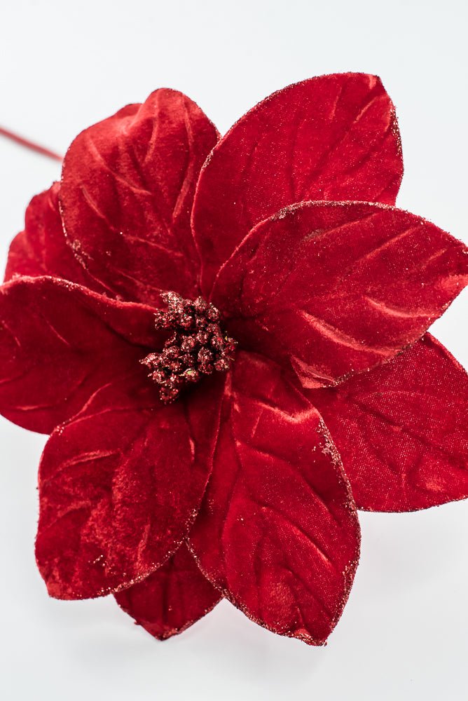 Artificial Red Velvet Poinsettia Stem - 22" - Greenery Market86794RD