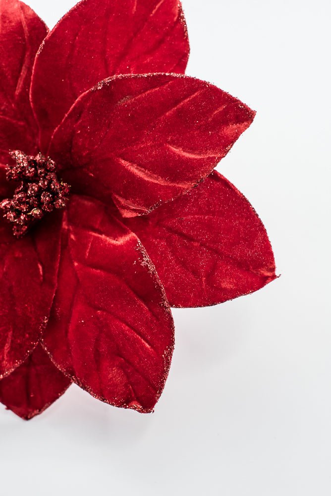 Artificial Red Velvet Poinsettia Stem - 22" - Greenery Market86794RD