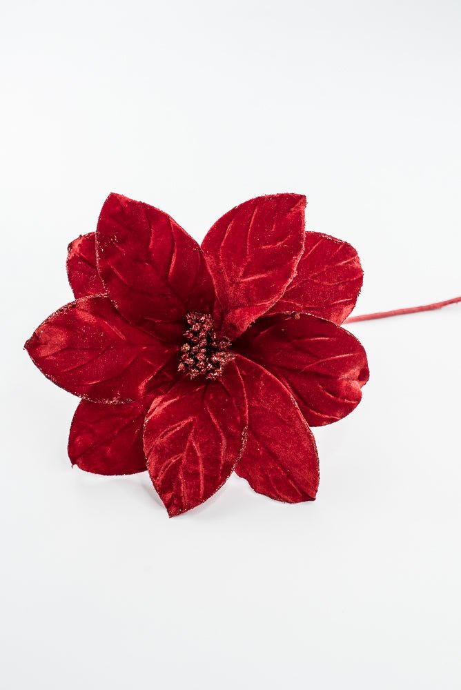 Artificial Red Velvet Poinsettia Stem - 22" - Greenery Market86794RD