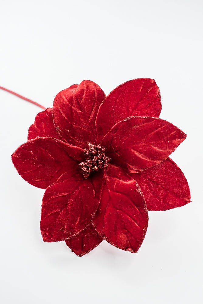 Artificial Red Velvet Poinsettia Stem - 22" - Greenery Market86794RD