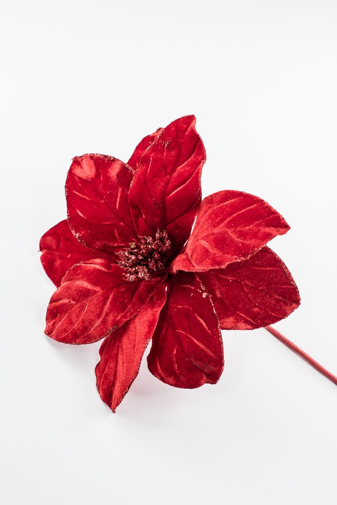 Artificial Red Velvet Poinsettia Stem - 22" - Greenery Market86794RD