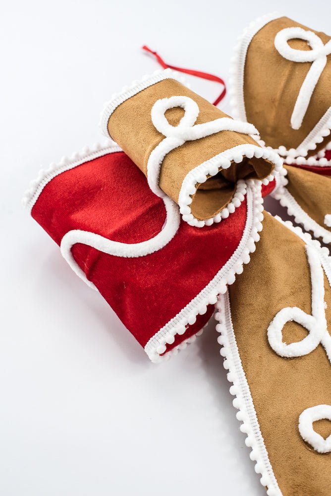 Artificial Red, White, & Brown Gingerbread Wired Bow - Greenery MarketHoliday Decorations86658RDWTBN