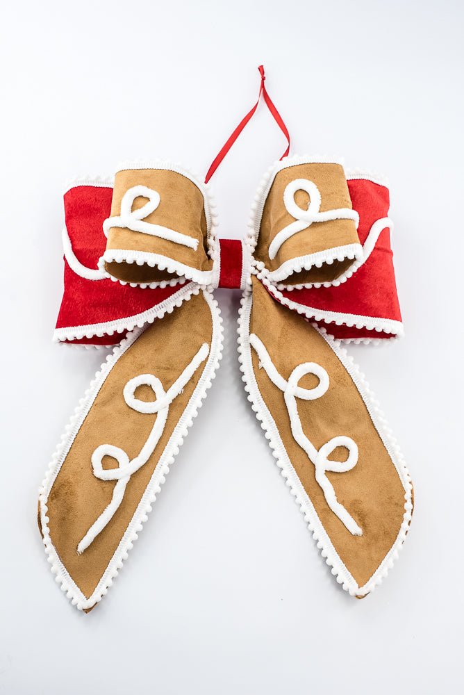 Artificial Red, White, & Brown Gingerbread Wired Bow - Greenery MarketHoliday Decorations86658RDWTBN