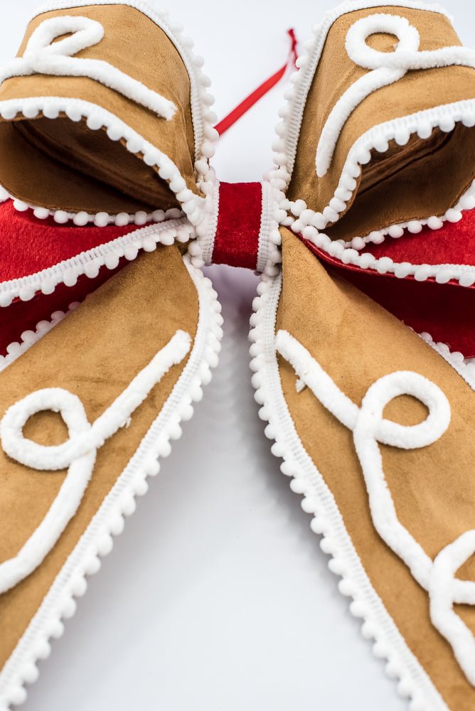 Artificial Red, White, & Brown Gingerbread Wired Bow - Greenery MarketHoliday Decorations86658RDWTBN
