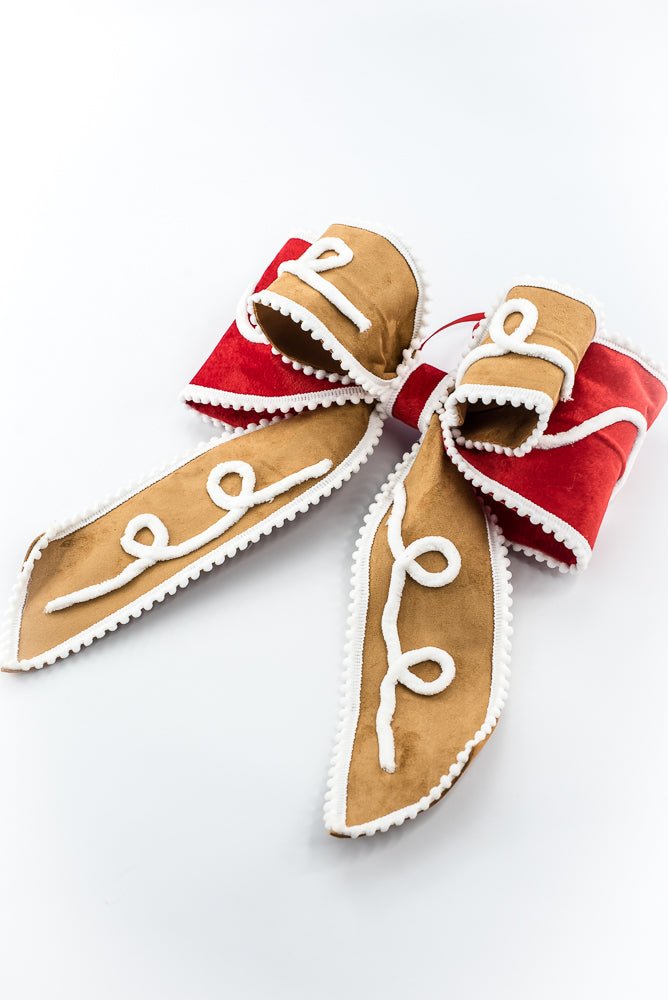 Artificial Red, White, & Brown Gingerbread Wired Bow - Greenery MarketHoliday Decorations86658RDWTBN