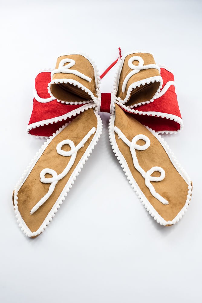 Artificial Red, White, & Brown Gingerbread Wired Bow - Greenery MarketHoliday Decorations86658RDWTBN