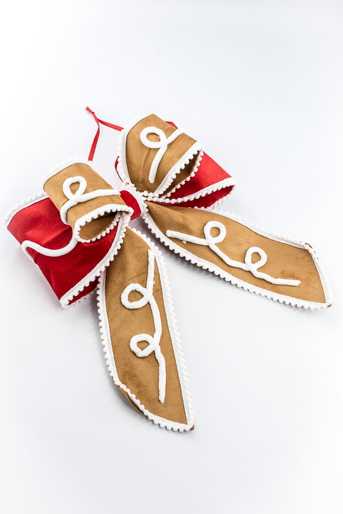 Artificial Red, White, & Brown Gingerbread Wired Bow - Greenery MarketHoliday Decorations86658RDWTBN