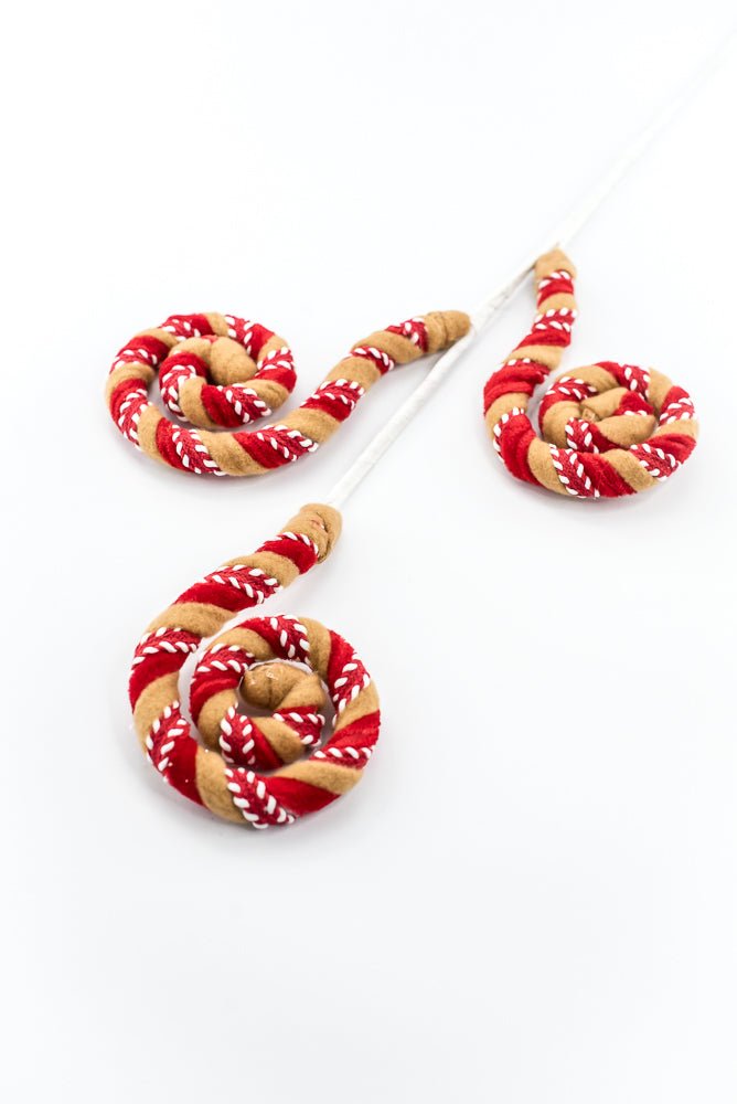 Artificial Red White & Brown Stripe Spiral Curly Spray - 28" - Greenery Market86758RDWTBN