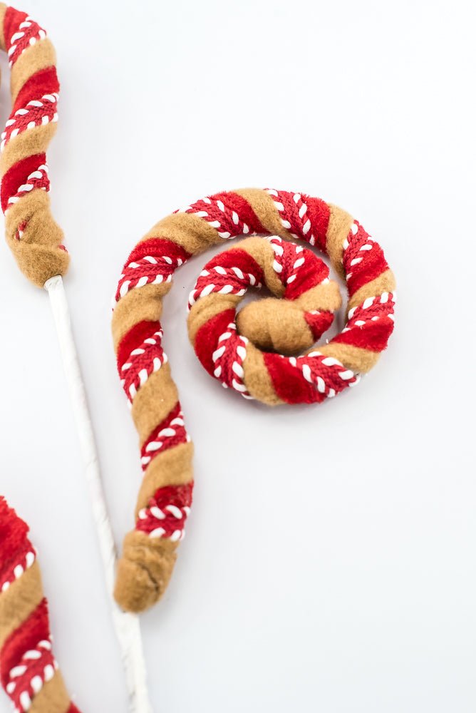 Artificial Red White & Brown Stripe Spiral Curly Spray - 28" - Greenery Market86758RDWTBN