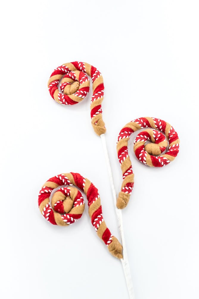 Artificial Red White & Brown Stripe Spiral Curly Spray - 28" - Greenery Market86758RDWTBN