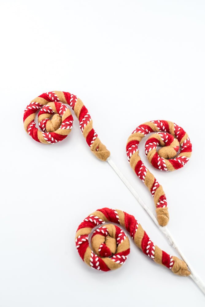 Artificial Red White & Brown Stripe Spiral Curly Spray - 28" - Greenery Market86758RDWTBN