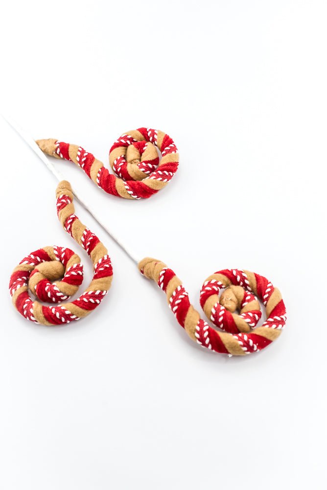 Artificial Red White & Brown Stripe Spiral Curly Spray - 28" - Greenery Market86758RDWTBN