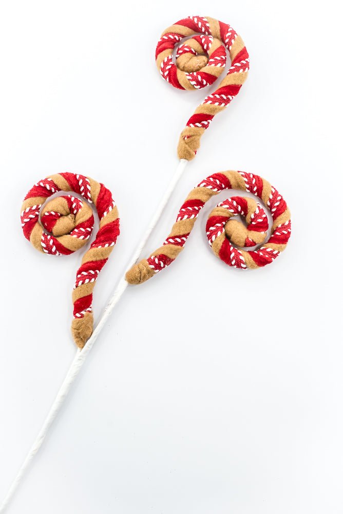Artificial Red White & Brown Stripe Spiral Curly Spray - 28" - Greenery Market86758RDWTBN