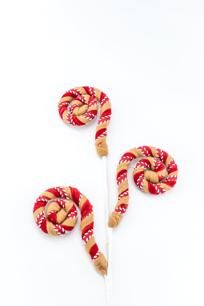 Artificial Red White & Brown Stripe Spiral Curly Spray - 28" - Greenery Market86758RDWTBN