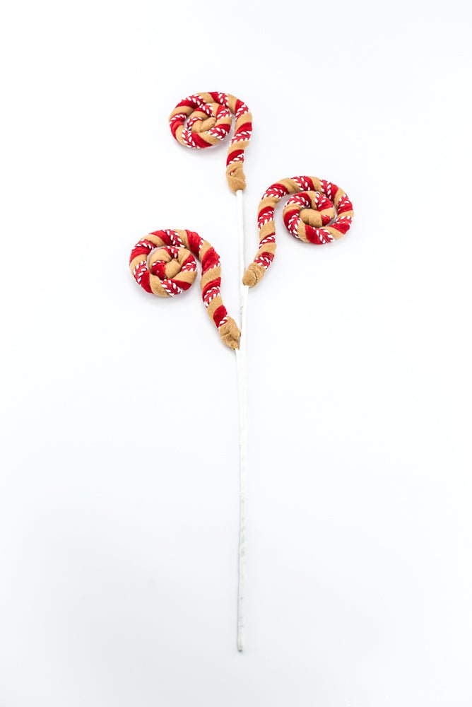 Artificial Red White & Brown Stripe Spiral Curly Spray - 28" - Greenery Market86758RDWTBN