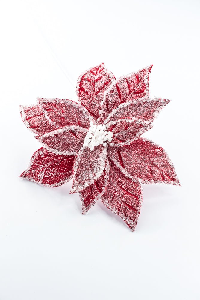 Artificial Red & White Iced Poinsettia Stem - 22" - Greenery MarketArtificial Flowers226894