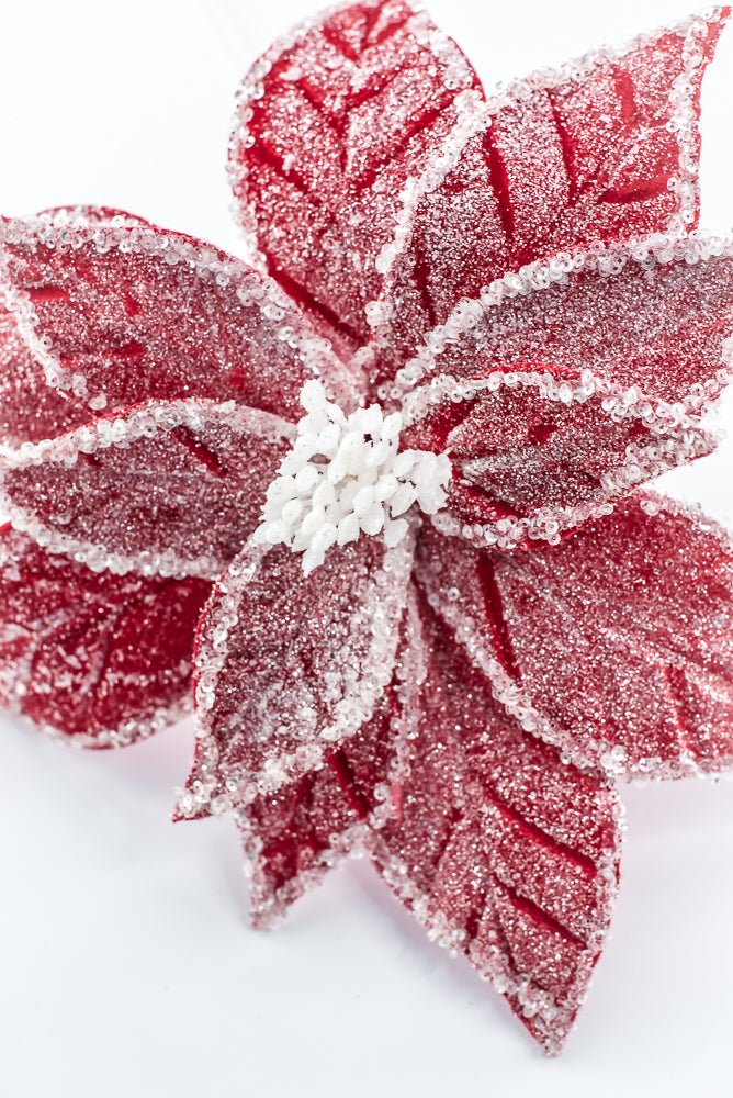 Artificial Red & White Iced Poinsettia Stem - 22" - Greenery MarketArtificial Flowers226894