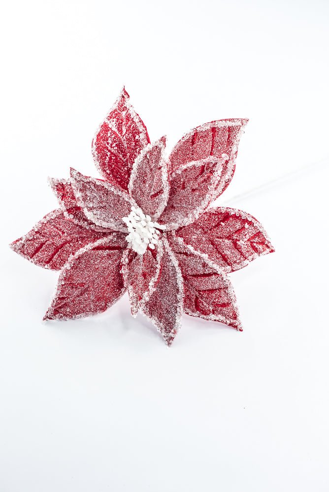 Artificial Red & White Iced Poinsettia Stem - 22" - Greenery MarketArtificial Flowers226894