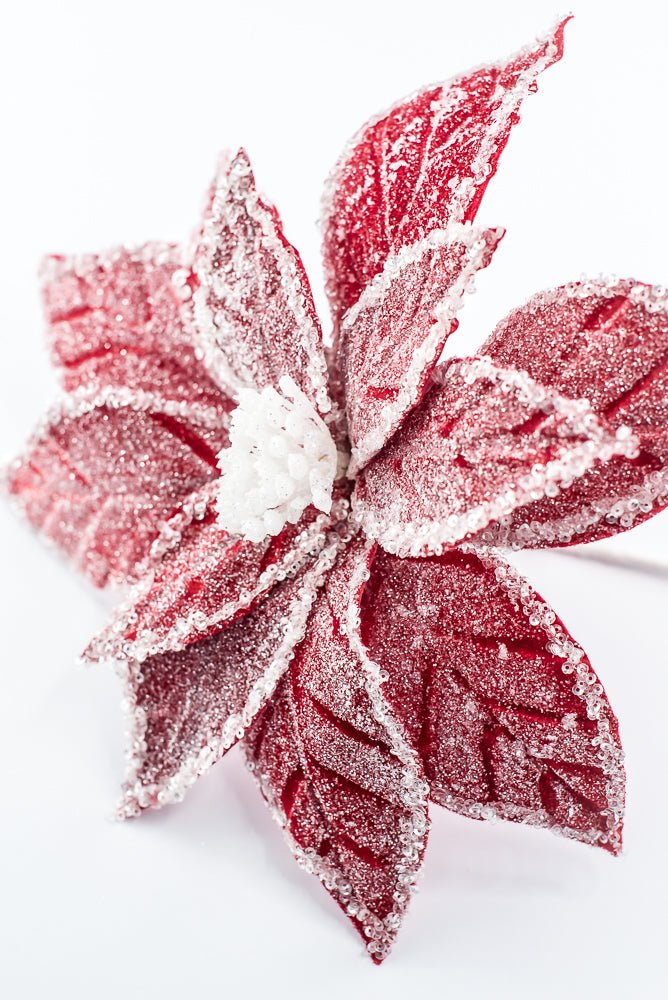 Artificial Red & White Iced Poinsettia Stem - 22" - Greenery MarketArtificial Flowers226894