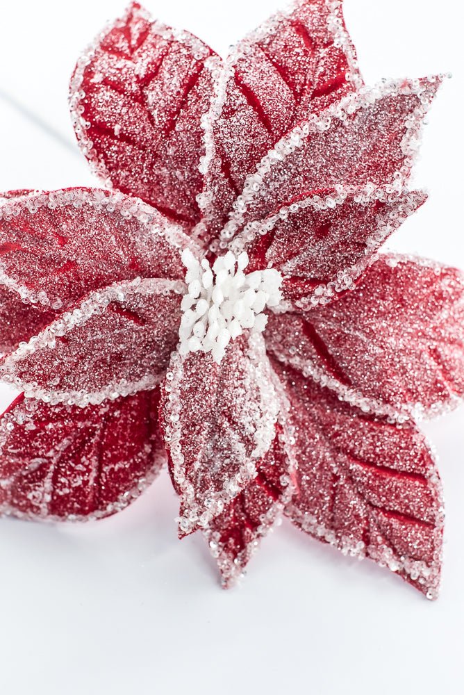Artificial Red & White Iced Poinsettia Stem - 22" - Greenery MarketArtificial Flowers226894