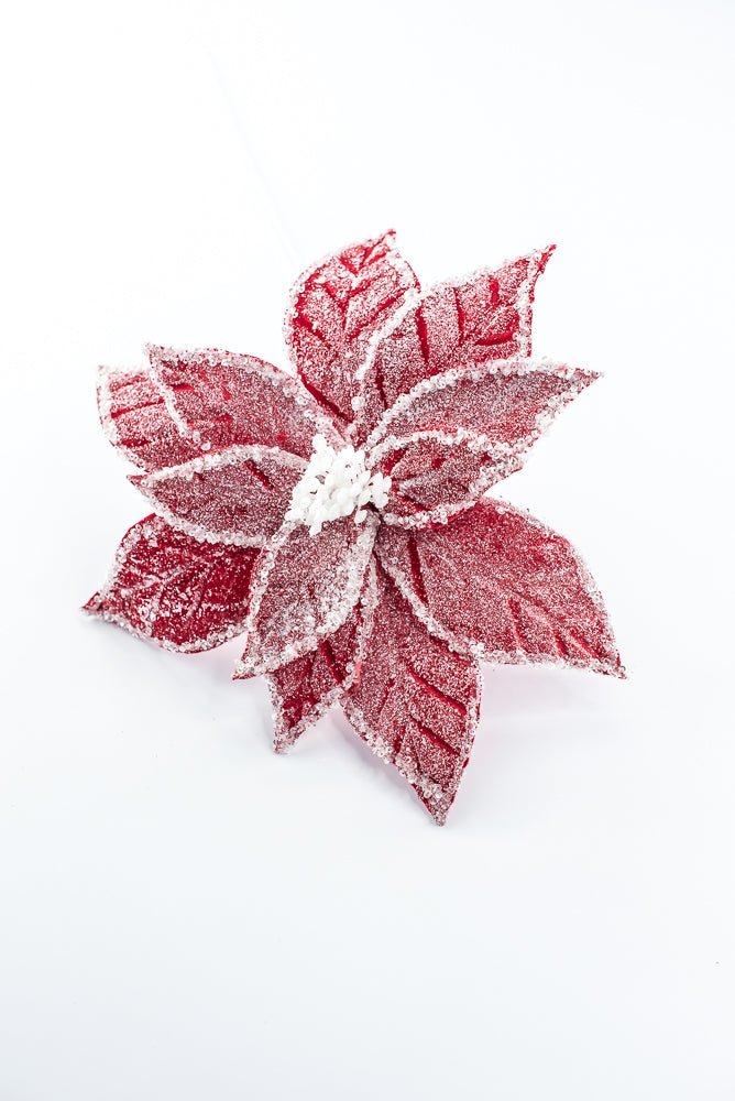 Artificial Red & White Iced Poinsettia Stem - 22" - Greenery MarketArtificial Flowers226894