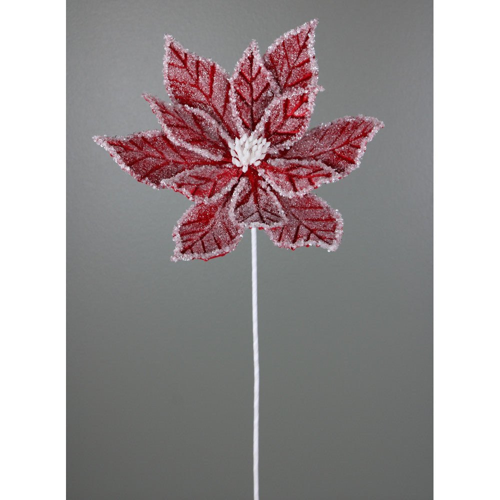Artificial Red & White Iced Poinsettia Stem - 22" - Greenery MarketArtificial Flowers226894