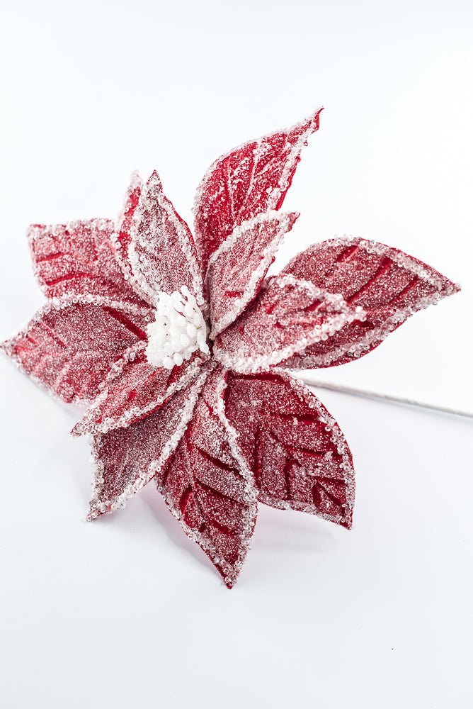Artificial Red & White Iced Poinsettia Stem - 22" - Greenery MarketArtificial Flowers226894