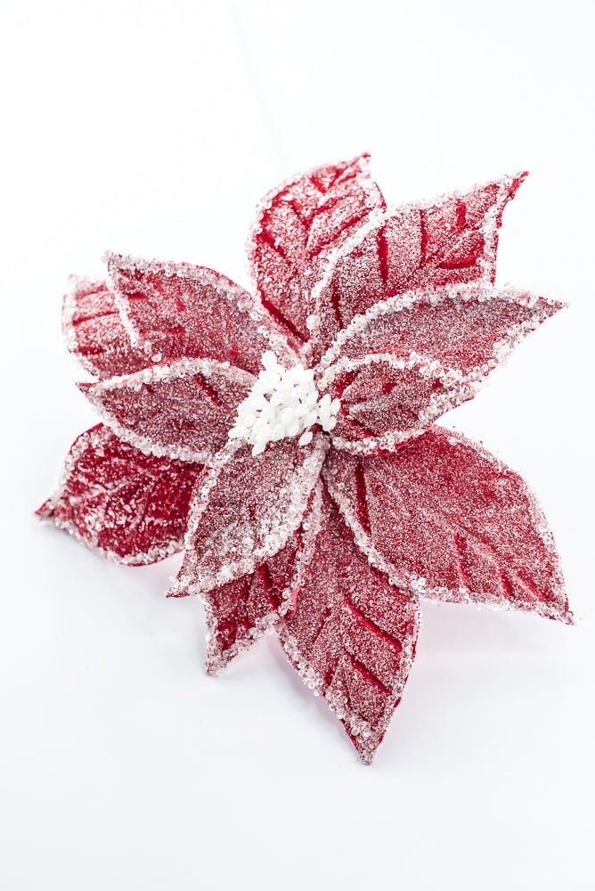 Artificial Red & White Iced Poinsettia Stem - 22" - Greenery MarketArtificial Flowers226894