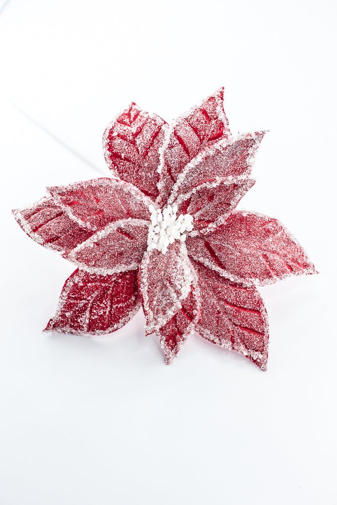 Artificial Red & White Iced Poinsettia Stem - 22" - Greenery MarketArtificial Flowers226894