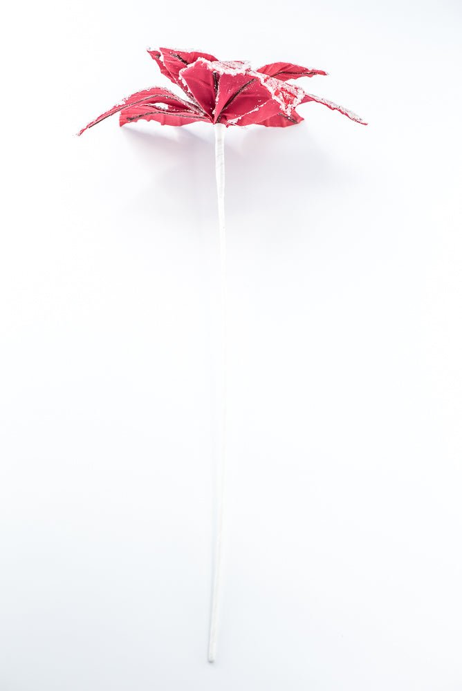 Artificial Red & White Iced Poinsettia Stem - 22" - Greenery MarketArtificial Flowers226894