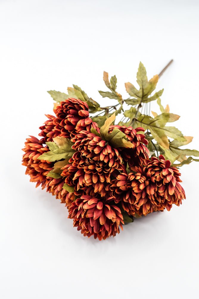 Artificial, Rust Orange, Ball Mum Bush - 19" - Greenery MarketArtificial Flora85889-OR