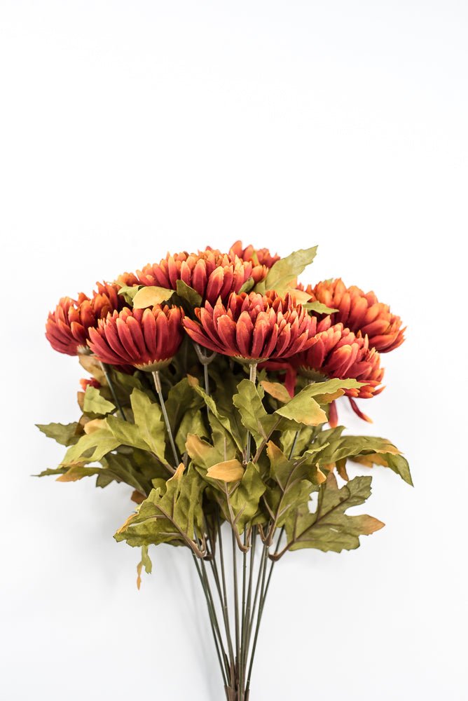 Artificial, Rust Orange, Ball Mum Bush - 19" - Greenery MarketArtificial Flora85889-OR