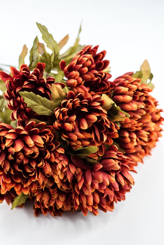 Artificial, Rust Orange, Ball Mum Bush - 19" - Greenery MarketArtificial Flora85889-OR