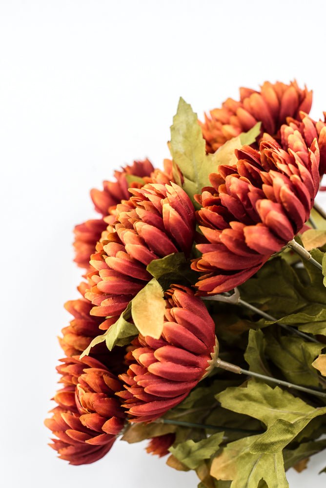 Artificial, Rust Orange, Ball Mum Bush - 19" - Greenery MarketArtificial Flora85889-OR
