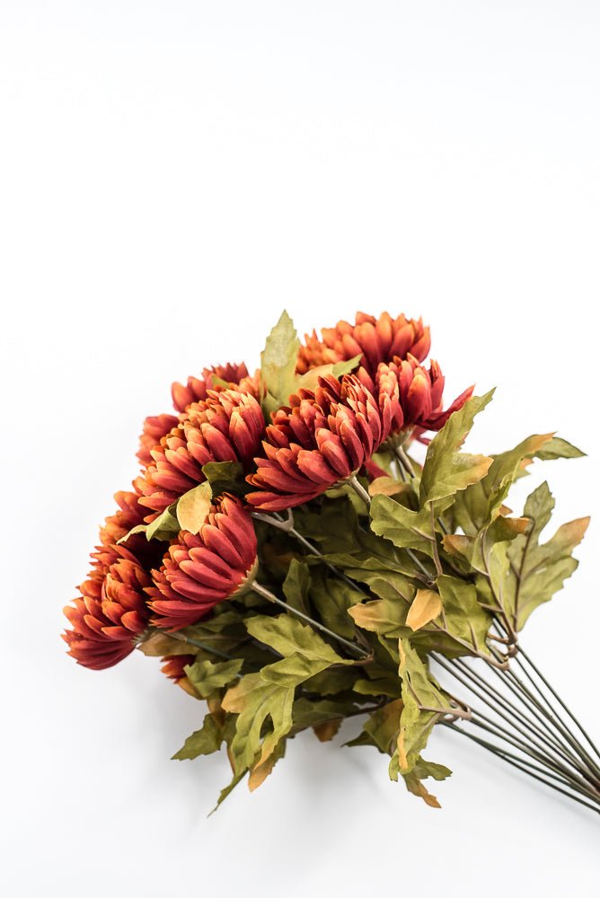 Artificial, Rust Orange, Ball Mum Bush - 19" - Greenery MarketArtificial Flora85889-OR