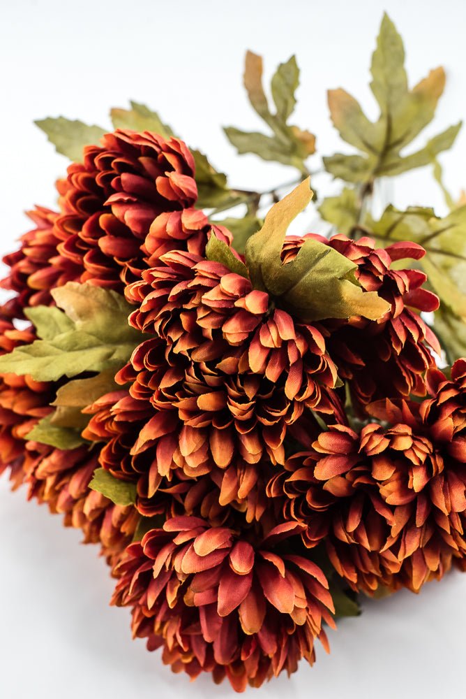 Artificial, Rust Orange, Ball Mum Bush - 19" - Greenery MarketArtificial Flora85889-OR