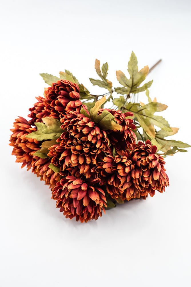 Artificial, Rust Orange, Ball Mum Bush - 19" - Greenery MarketArtificial Flora85889-OR