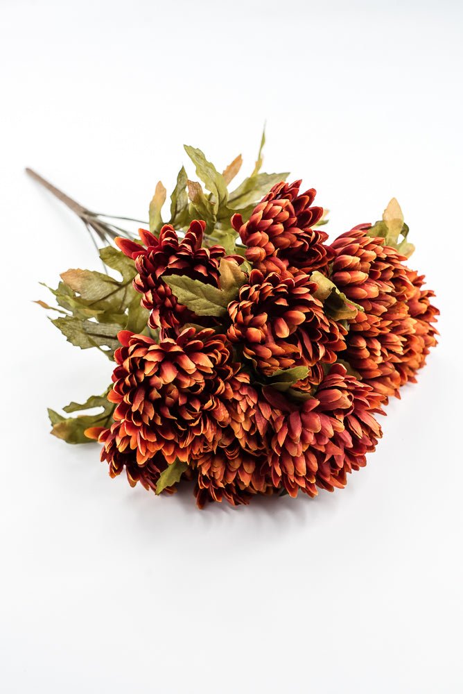 Artificial, Rust Orange, Ball Mum Bush - 19" - Greenery MarketArtificial Flora85889-OR