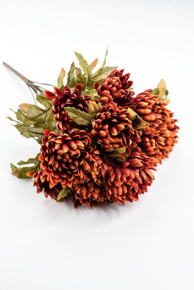 Artificial, Rust Orange, Ball Mum Bush - 19" - Greenery MarketArtificial Flora85889-OR