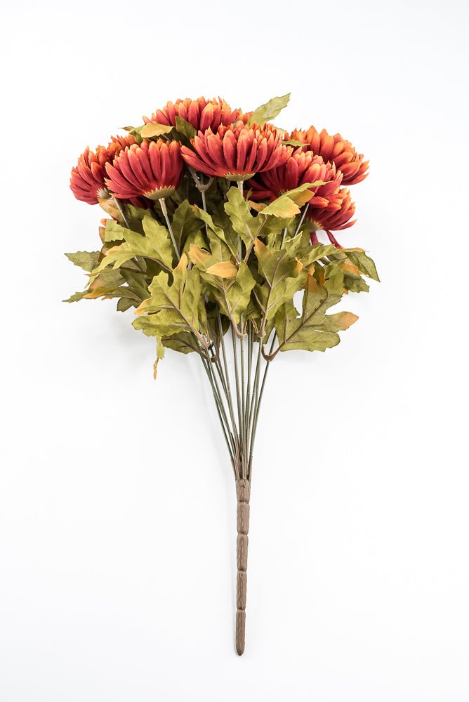 Artificial, Rust Orange, Ball Mum Bush - 19" - Greenery MarketArtificial Flora85889-OR
